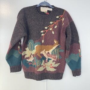 Vintage 1988‎ Susan Bristol Woodland Deer Wool sweater size 36 grandma core
